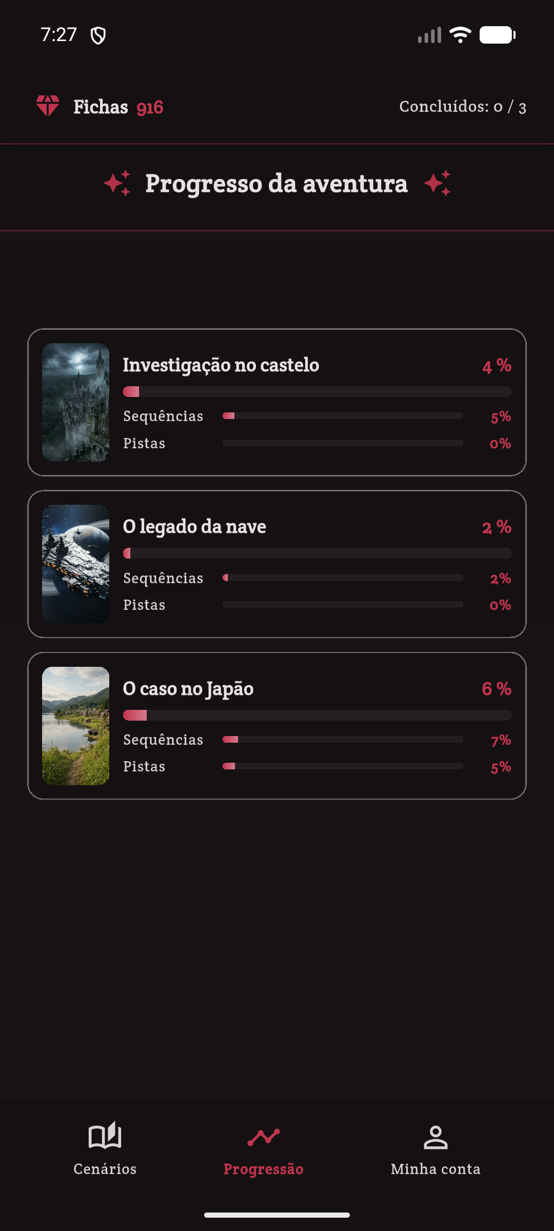 Progressão dos cenários